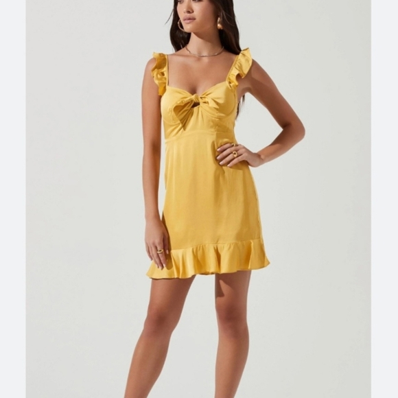 ASTR The Label Ruffle Tie Mini Dress In Yellow Size Small Women's - Picture 1 of 14